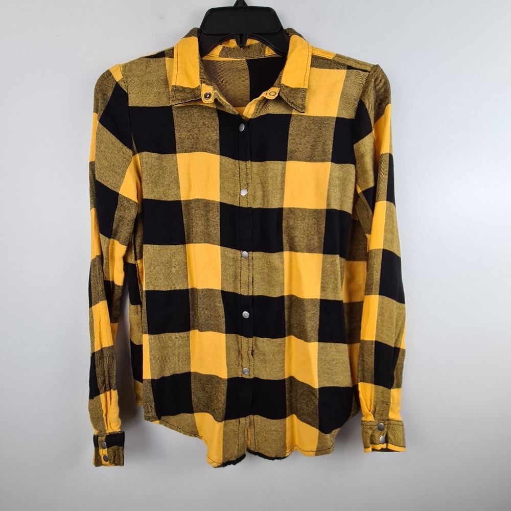Balera Yellow Black Buffalo Plaid Snap Front Dance Shirt AH10810 Large Child LC